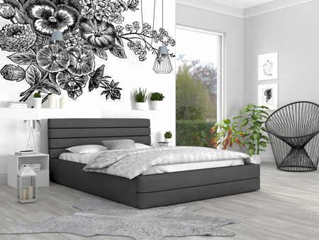 Luxusní manželská postel TOPAZ grafit 160x200 z eko kůže s kovovým roštem