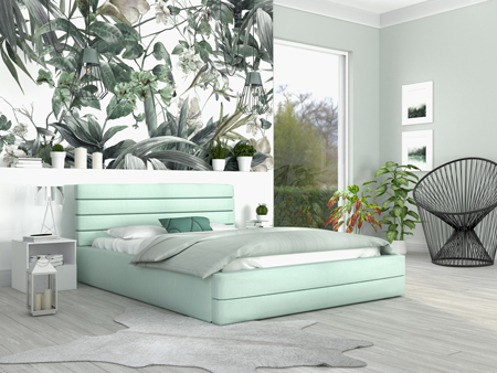 Luxusní manželská postel TOPAZ mátová 140x200 semiš s kovovým roštem