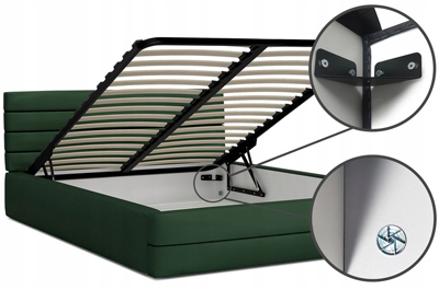 Luxusní manželská postel TOPAZ zelená 180x200 semiš s kovovým roštem