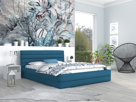Luxusní manželská postel TOPAZ tyrkysová 180x200 semiš s kovovým roštem