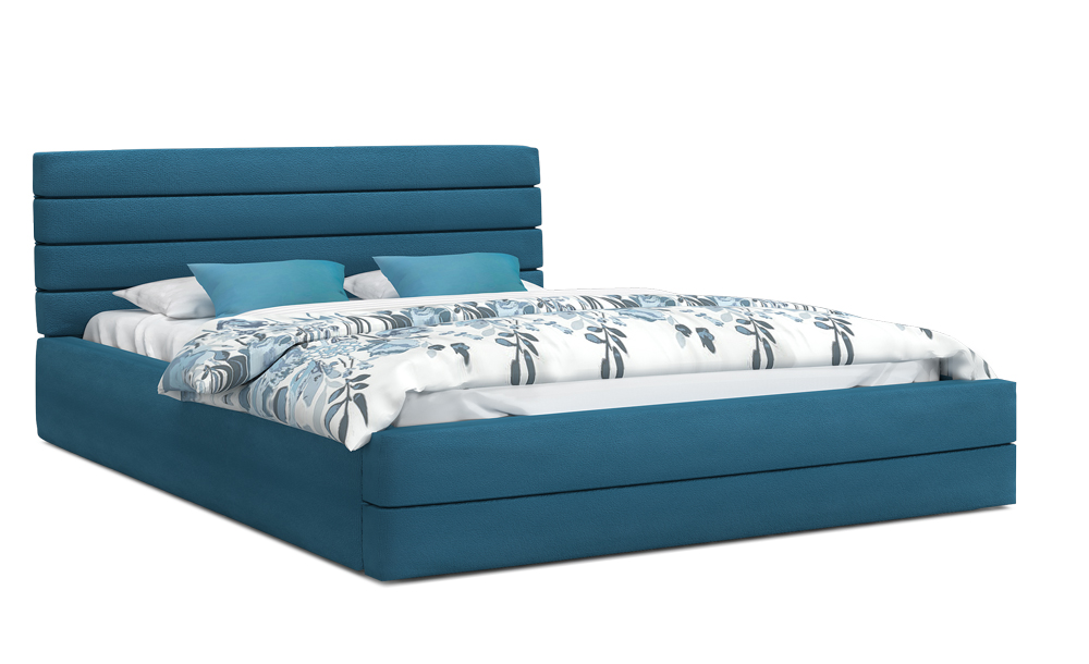 Luxusní manželská postel TOPAZ tyrkysová 160x200 semiš s kovovým roštem