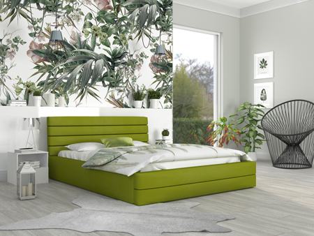 Luxusní manželská postel TOPAZ zelená 160x200 semiš s kovovým roštem