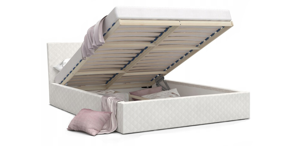 Luxusní manželská postel VEGAS 1 bílá 140x200 z eko kůže s dřevěným roštem