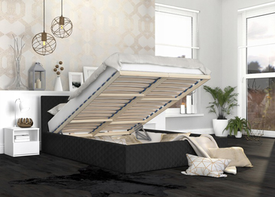 Luxusní manželská postel VEGAS 1 černá 180x200 z eko kůže s dřevěným roštem