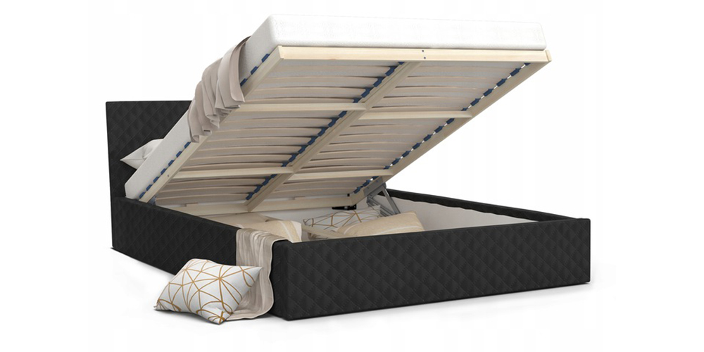 Luxusní manželská postel VEGAS 1 černá 140x200 z eko kůže s dřevěným roštem