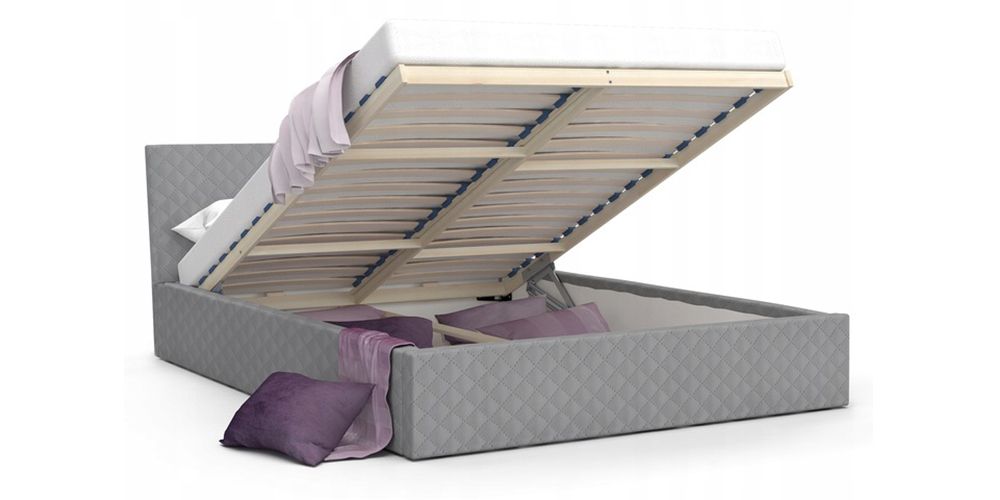 Luxusní manželská postel VEGAS 1 šedá 140x200 z eko kůže s dřevěným roštem
