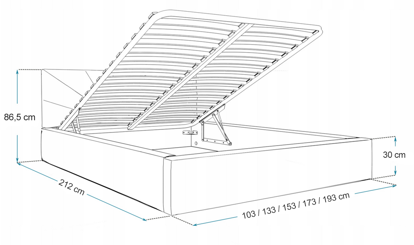 Luxusní postel GEORGIA 120x200 s kovovým zdvižným roštem BÍLÁ