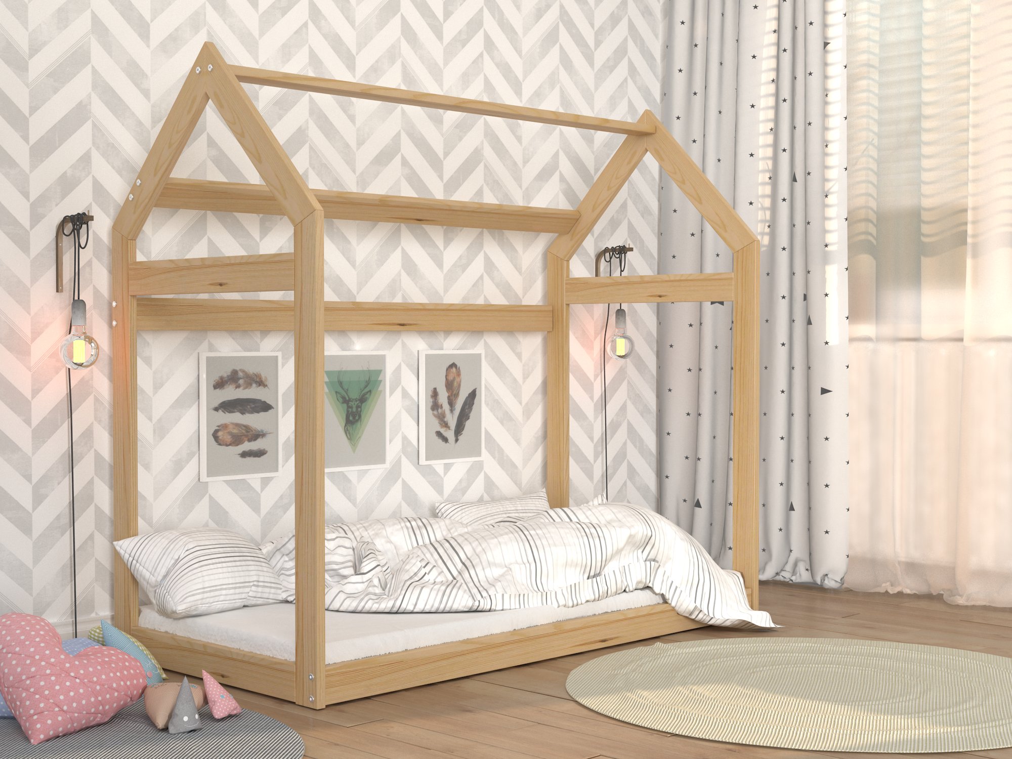Detská drevená posteľ Domček 160x80 cm borovica