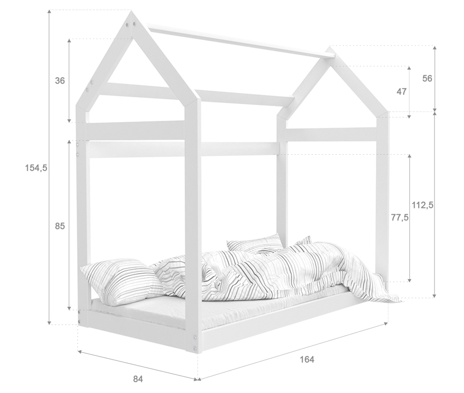 Dětská dřevěná postel Domeček 160x80 cm bílá