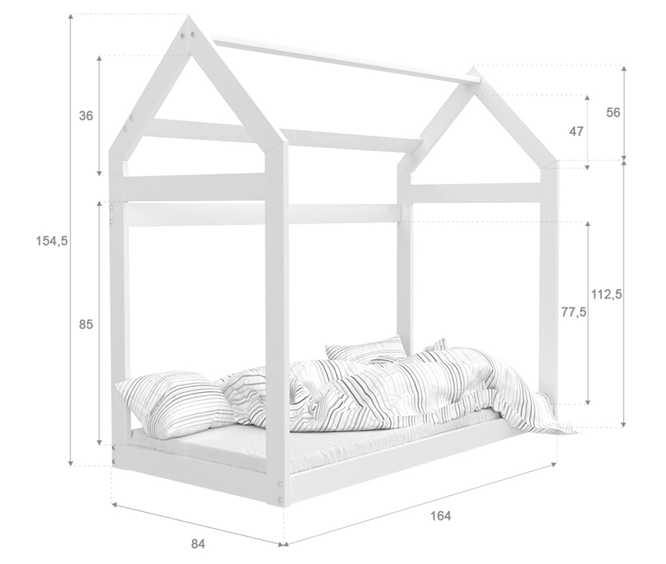 Detská drevená posteľ Domček 160x80 cm biela