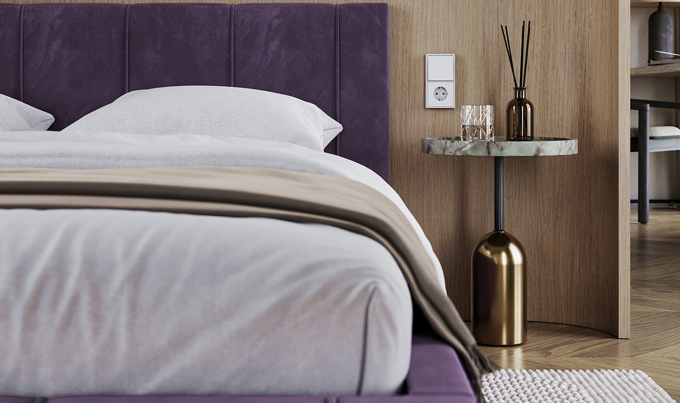 Luxusní postel FLORIDA 90x200 s kovovým zdvižným roštem FIALOVÁ