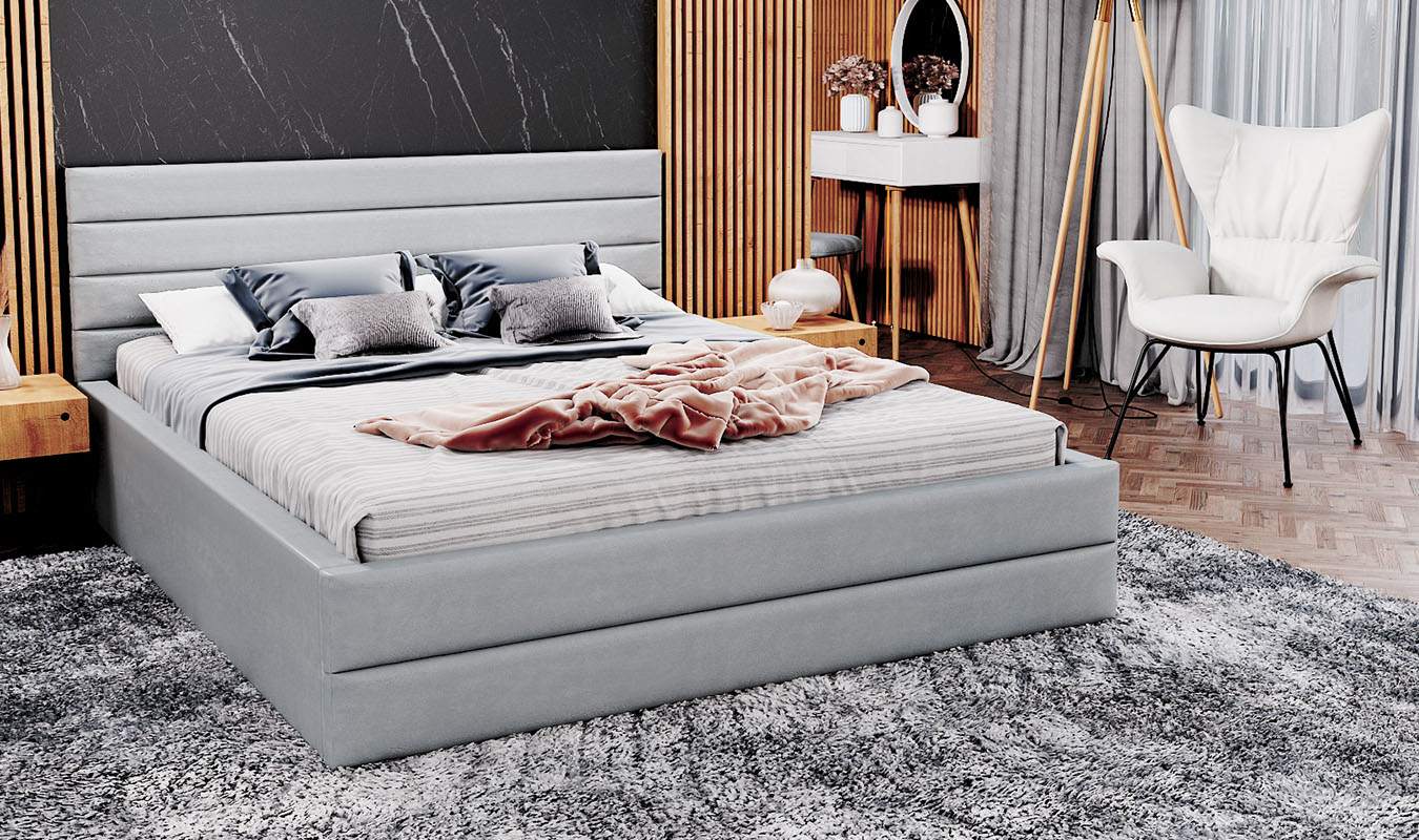 Luxusní manželská postel TOPAZ bílá 160x200 z eko kůže s kovovým roštem