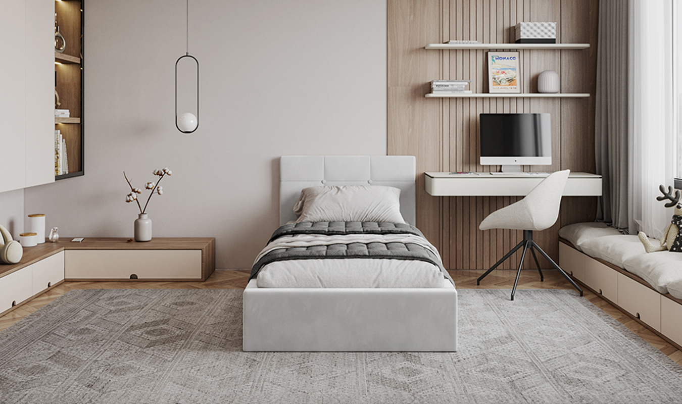 Luxusní postel VEGAS bílá 90x200 z eko kůže s kovovým roštem