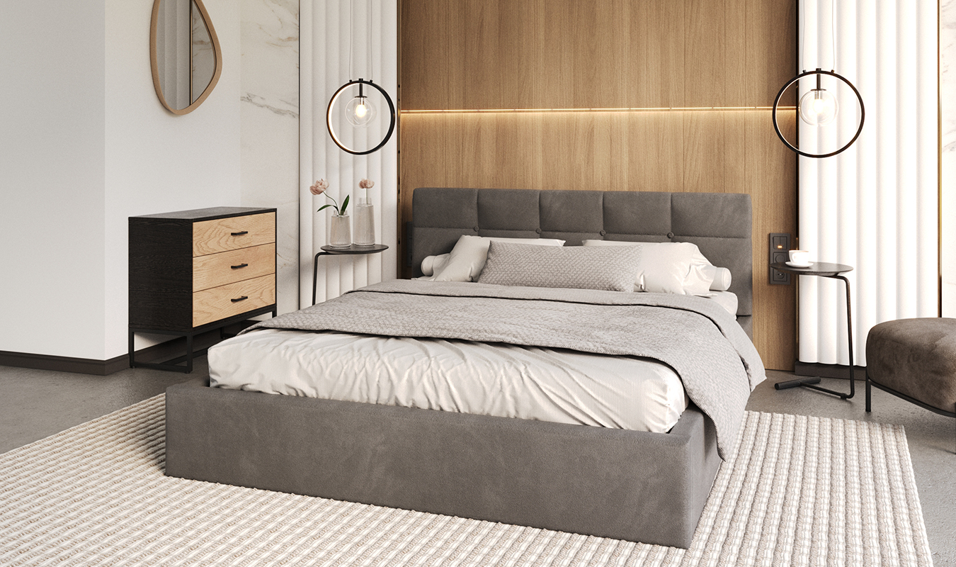 Luxusní postel VEGAS šedá 120x200 z eko kůže s kovovým roštem