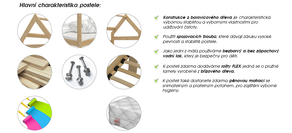 Dětská dřevěná postel Domeček 160x80 cm borovice