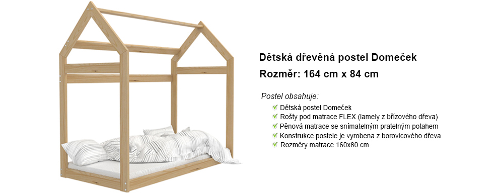 Detská drevená posteľ Domček 160x80 cm borovica