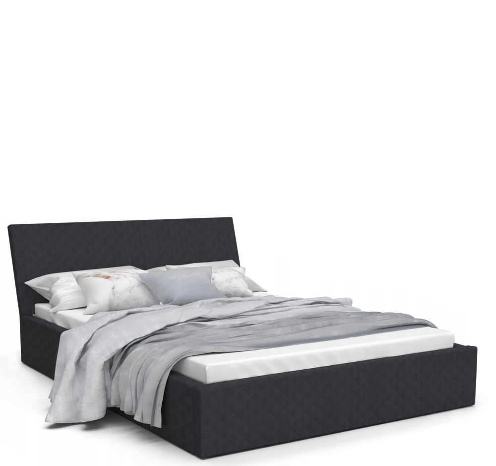 Luxusní manželská postel VEGAS 1 tmavá šedá 160x200 z eko kůže s dřevěným roštem