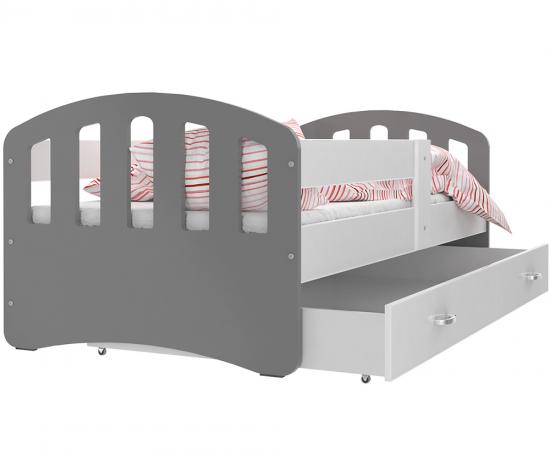 Dětská postel HAPPY 160x80 BÍLÁ-ŠEDÁ