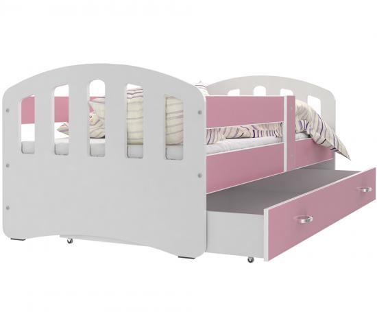 Dětská postel HAPPY 180x90 barevná RŮŽOVÁ-BÍLÁ