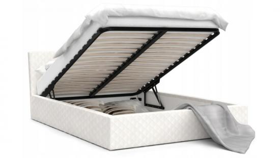 Luxusní manželská postel VEGAS bílá 140x200 z eko kůže s kovovým roštem