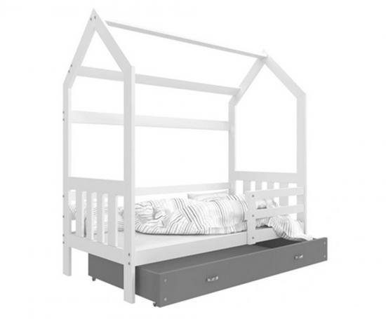 Dětská dřevěná postel Domeček 2 160x80 cm bílá-šedá
