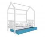 Dětská dřevěná postel Domeček 2 160x80 cm bílá-modrá