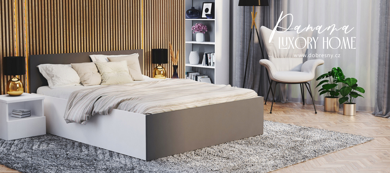 Manželská postel PANAMA KLASIK 160x200 + rošt BÍLÁ-ŠEDÁ