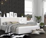 Luxusní manželská postel VEGAS 1 bílá 140x200 z eko kůže s dřevěným roštem