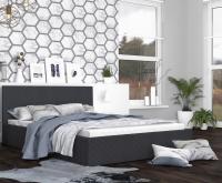 Luxusní manželská postel VEGAS 1 tmavá šedá 160x200 z eko kůže s dřevěným roštem