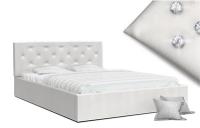 Luxusní manželská postel CRYSTAL bílá 140x200 s dřevěným roštem
