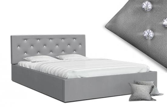 Luxusní manželská postel CRYSTAL šedá 160x200 s dřevěným roštem