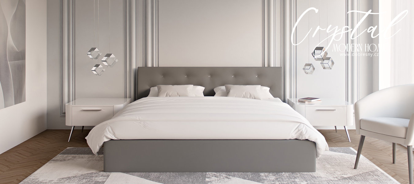 Luxusní manželská postel CRYSTAL šedá 180x200 s dřevěným roštem