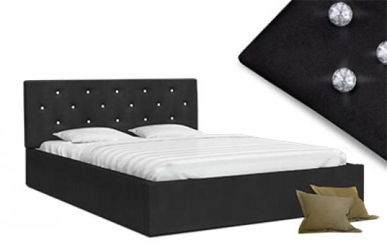 Luxusní manželská postel CRYSTAL černá 160x200 s dřevěným roštem