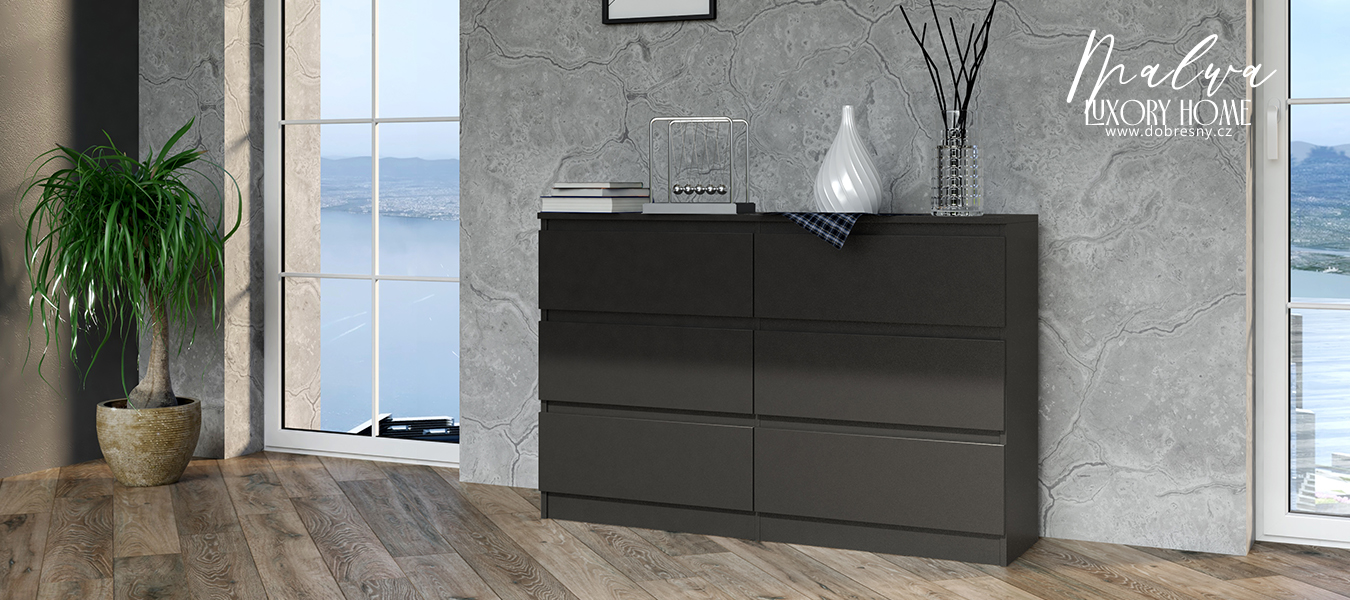 Komoda MALWA M6 120cm ČERNÁ matná