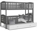 Dětská patrová postel KUBU 3 200x90 cm ŠEDÁ BÍLÁ