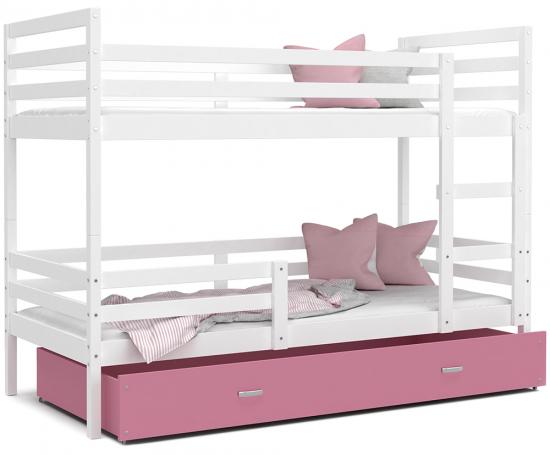 Dětská patrová postel JACEK 160x80 cm BÍLÁ-RŮŽOVÁ