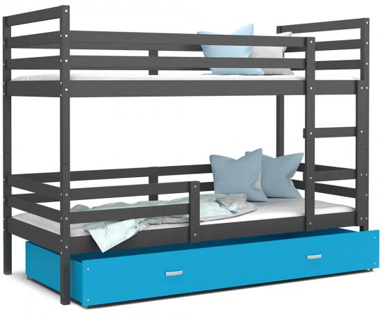 Dětská patrová postel JACEK 160x80 cm ŠEDÁ-MODRÁ