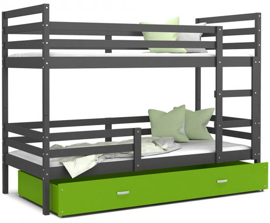 Dětská patrová postel JACEK 200x90 cm ŠEDÁ-ZELENÁ