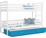 Dětská patrová postel s přistýlkou JACEK 3 190x80 cm BÍLÁ-MODRÁ