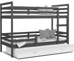 Dětská patrová postel s přistýlkou JACEK 3 190x80 cm ŠEDÁ-BÍLÁ