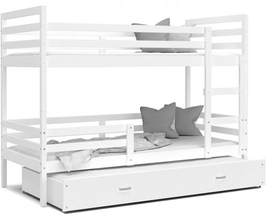 Dětská patrová postel s přistýlkou JACEK 3 200x90 cm BÍLÁ-BÍLÁ