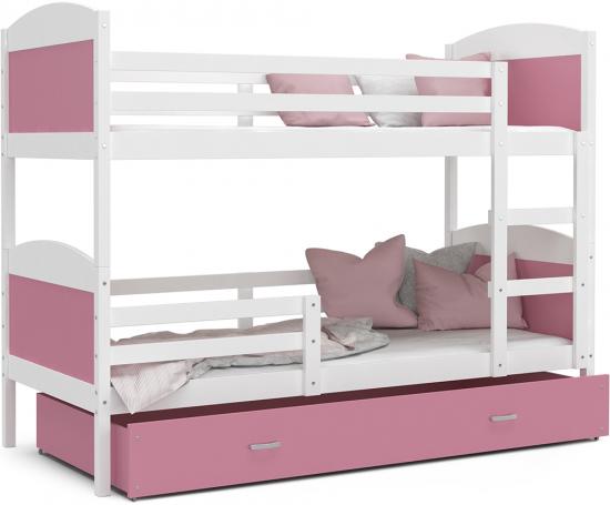 Dětská patrová postel Matyas barevná 190x80 BÍLÁ-RŮŽOVÁ