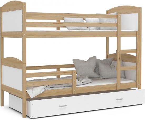 Dětská patrová postel Matyas dřevěná 190x80 BOROVICE-BÍLÁ
