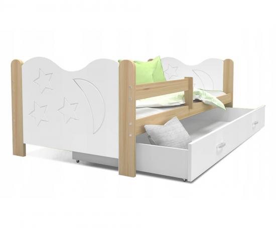 Moderní dětská postel MIKOLAJ 160x80 cm BOROVICE-BÍLÁ HVĚZDIČKY