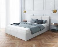 Čalouněná postel AMBER 160x200 Bílá Trinity s úložným prostorem dřevěný rošt