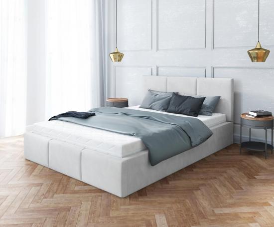 Čalouněná postel AMBER 180x200 Bílá Trinity s úložným prostorem dřevěný rošt