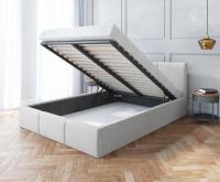 Čalouněná postel AMBER 160x200 Bílá Trinity s úložným prostorem kovový rošt