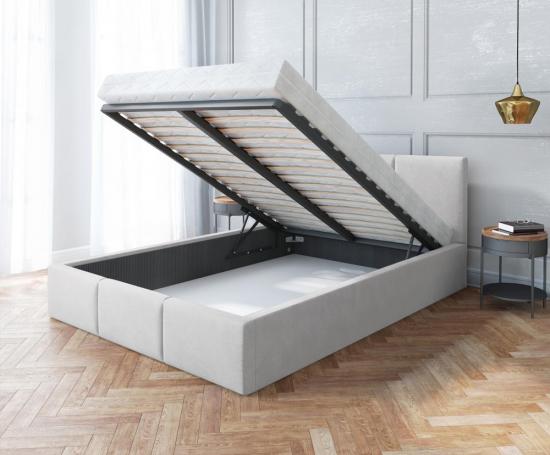 Čalouněná postel AMBER 180x200 Bílá Trinity s úložným prostorem kovový rošt