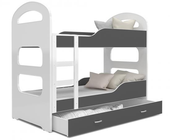 Dětská patrová postel DOMINIK 160x80 BÍLÁ-ŠEDÁ