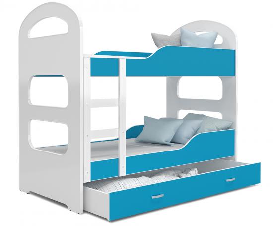 Dětská patrová postel DOMINIK 190x80 BÍLÁ-MODRÁ